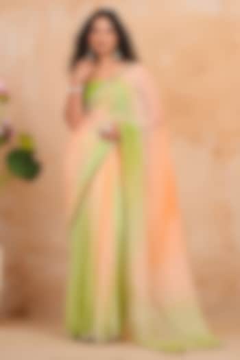 Green & Peach Chiffon Sequin Embellished Party Wear Saree Set by Geroo Jaipur at Pernia's Pop Up Shop