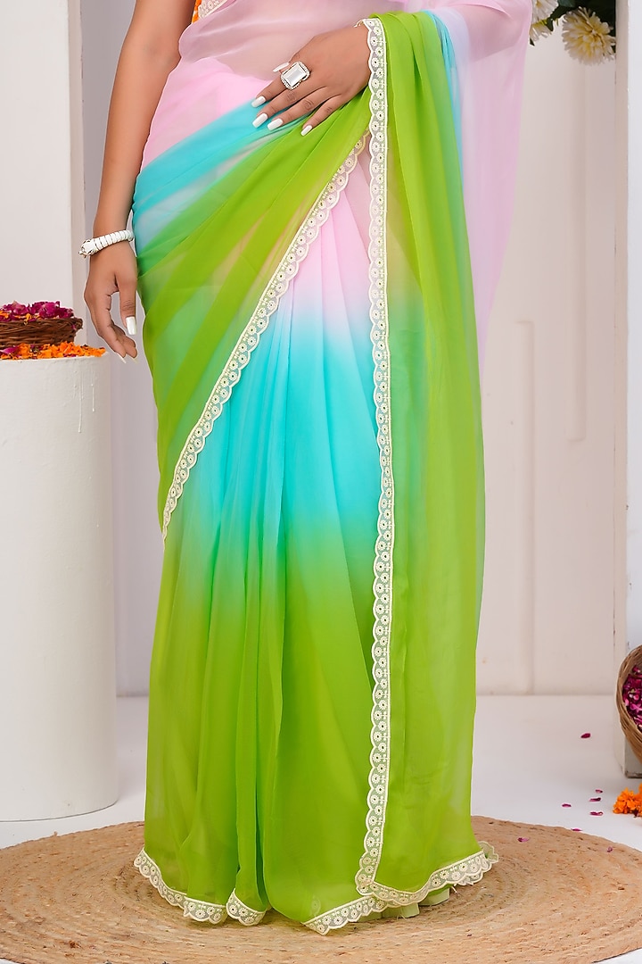 Multi-Colored Chiffon Embellished Party Wear Saree Set by Geroo Jaipur at Pernia's Pop Up Shop