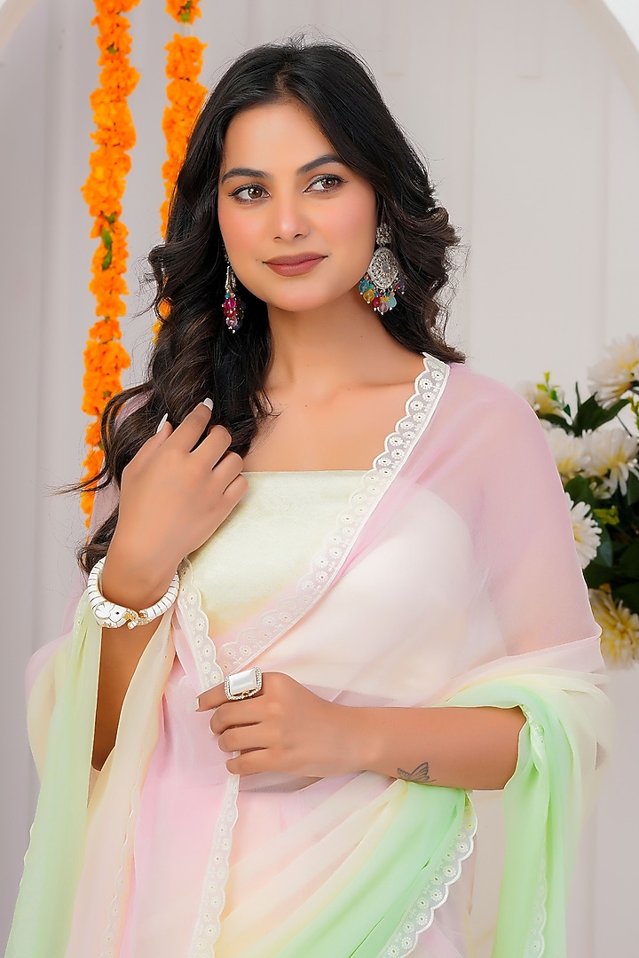 Multi-Colored Chiffon Embellished Party Wear Saree Set by Geroo Jaipur at Pernia's Pop Up Shop