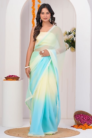 Multi-Colored Chiffon Embellished Saree Set by Geroo Jaipur