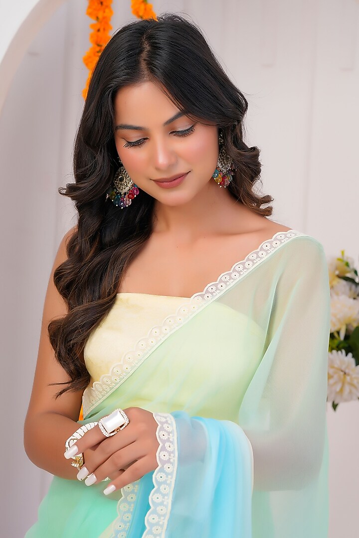Multi-Colored Chiffon Embellished Party Wear Saree Set by Geroo Jaipur at Pernia's Pop Up Shop