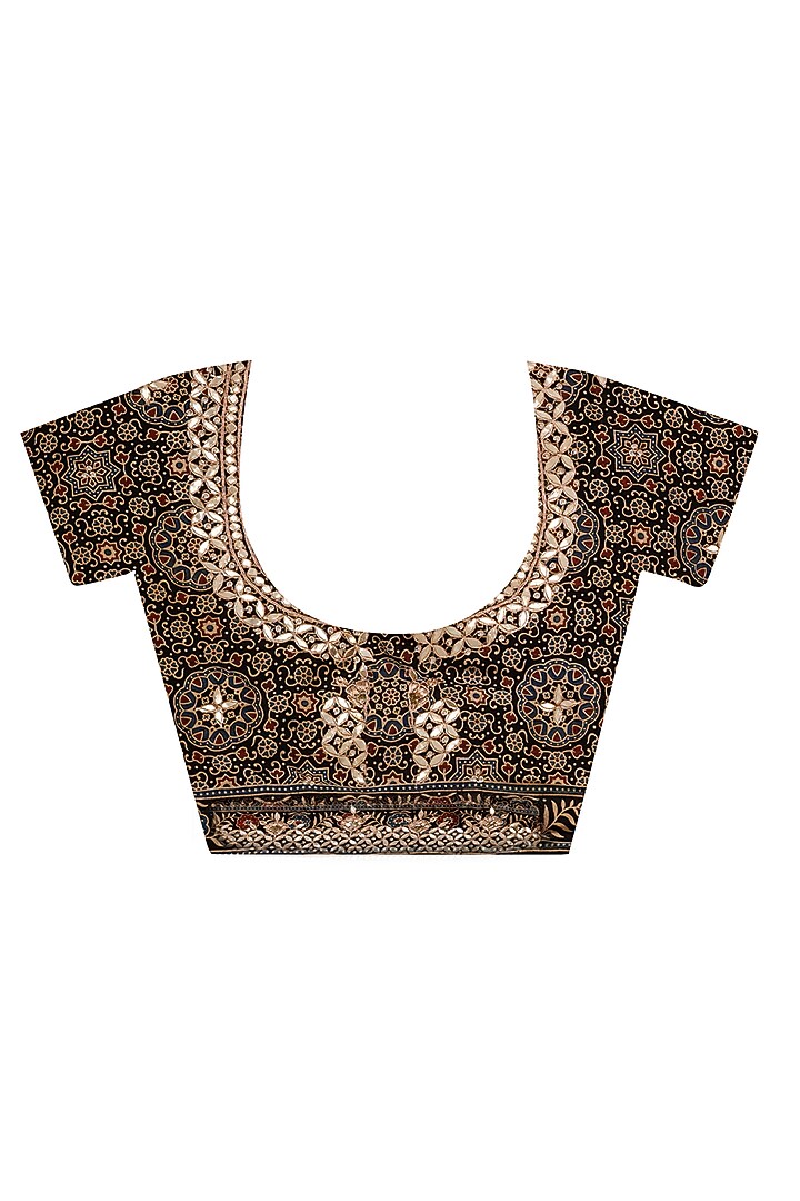 Black Modal Silk Ajrakh Handblock Printed Wedding Saree Set by Geroo Jaipur at Pernia's Pop Up Shop