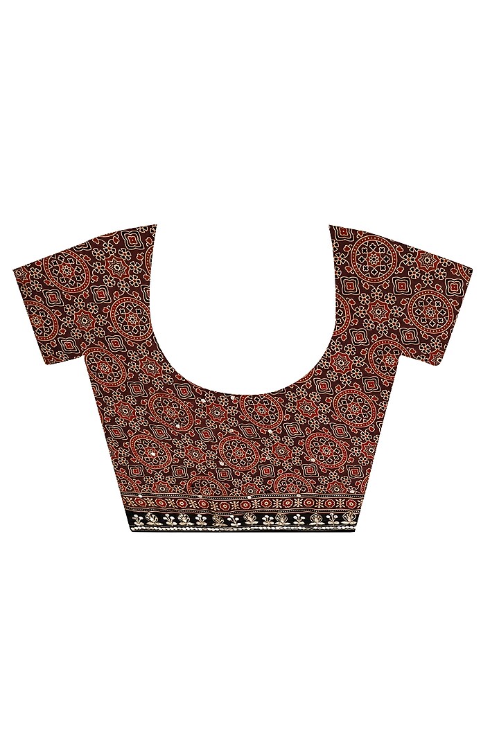 Brown Modal Silk Ajrakh Handblock Printed Wedding Saree Set by Geroo Jaipur at Pernia's Pop Up Shop