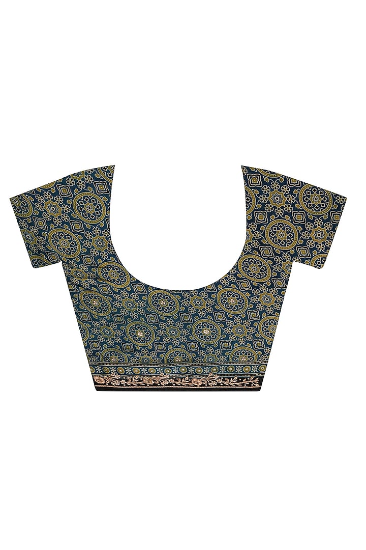 Indigo Blue Modal Silk Ajrakh Handblock Printed Wedding Saree Set by Geroo Jaipur at Pernia's Pop Up Shop