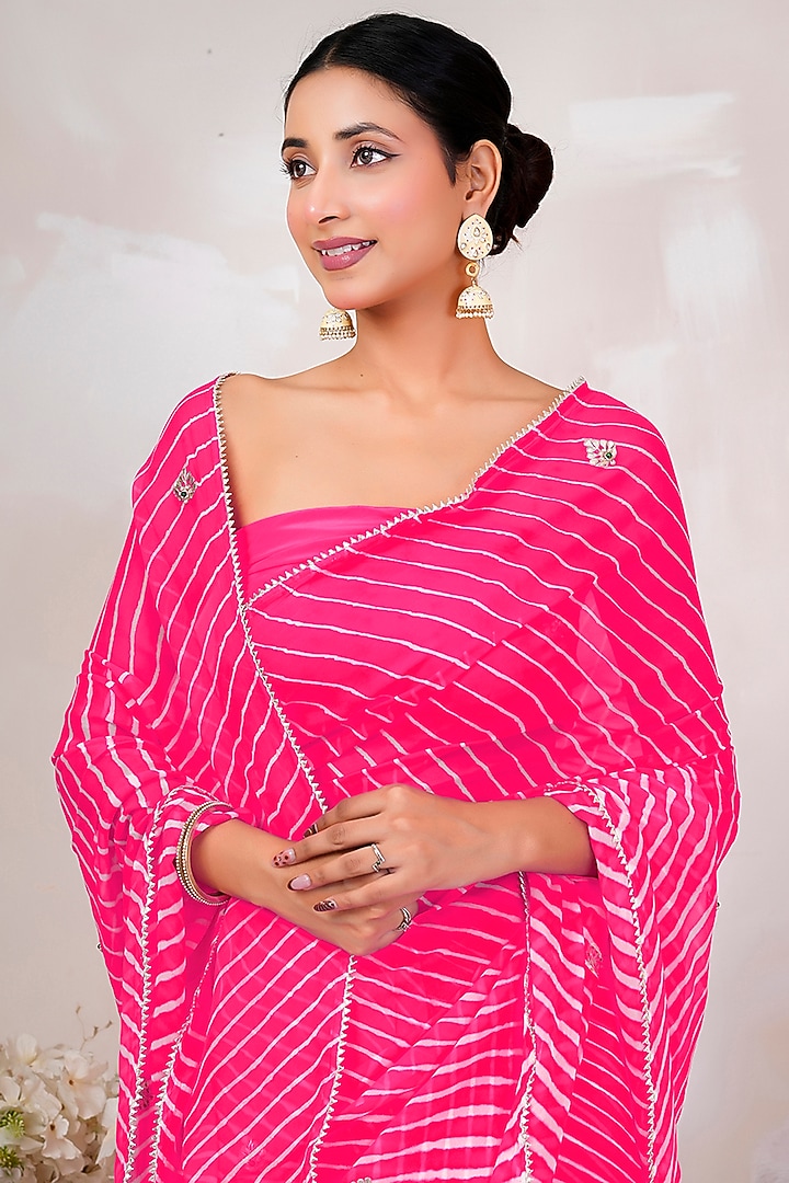 Pink Pure Georgette Leheriya Party Wear Saree set by Geroo Jaipur at Pernia's Pop Up Shop