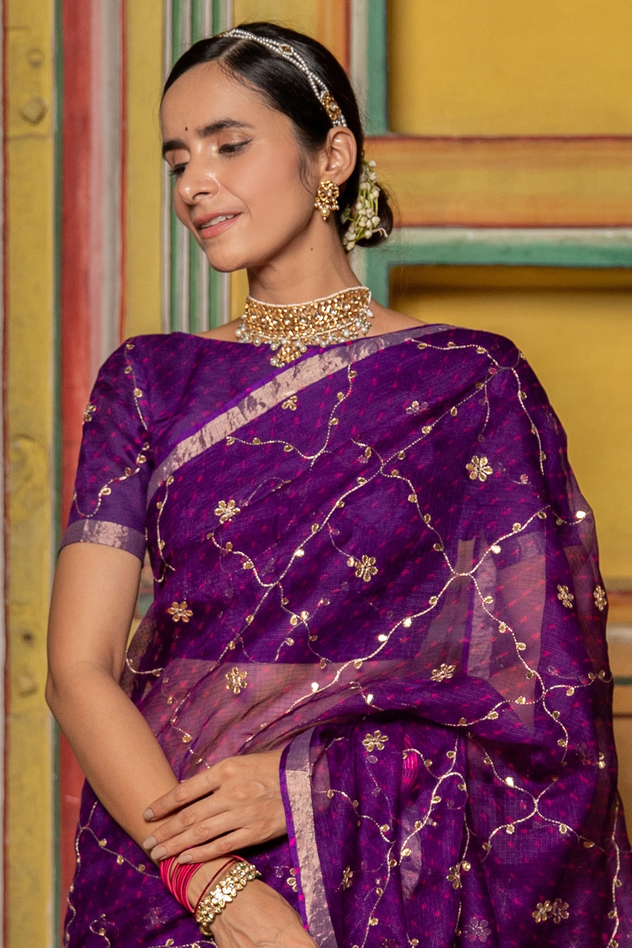 Purple Saree In Viscose Woven – Label Varsha