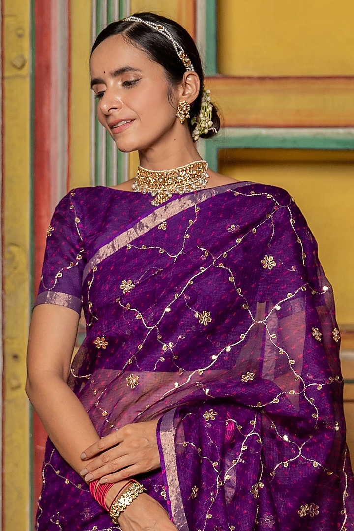 Gold Saree Matching Jewellery For Purple Saree Purple Pure Kota