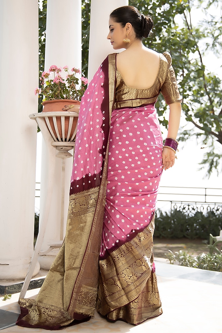 Pink Modal Silk Bandhani Printed & Embroidered Party Wear Saree Set by Geroo Jaipur at Pernia's Pop Up Shop