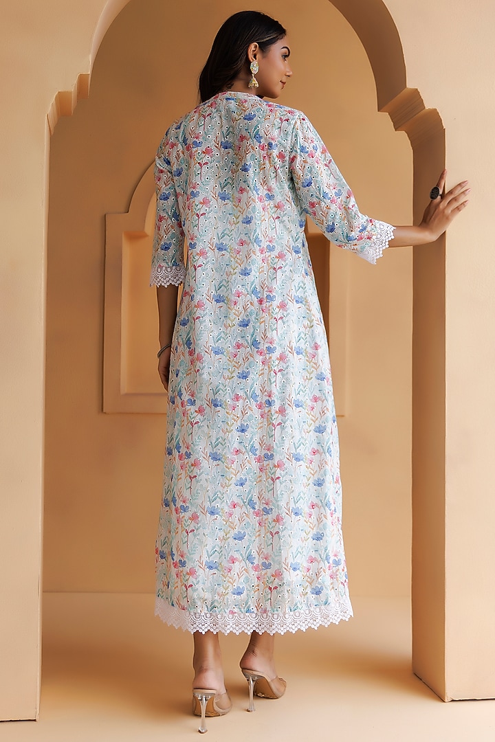 Off-White Cotton Floral Printed Jacket Summer Dress by Geroo Jaipur at Pernia's Pop Up Shop
