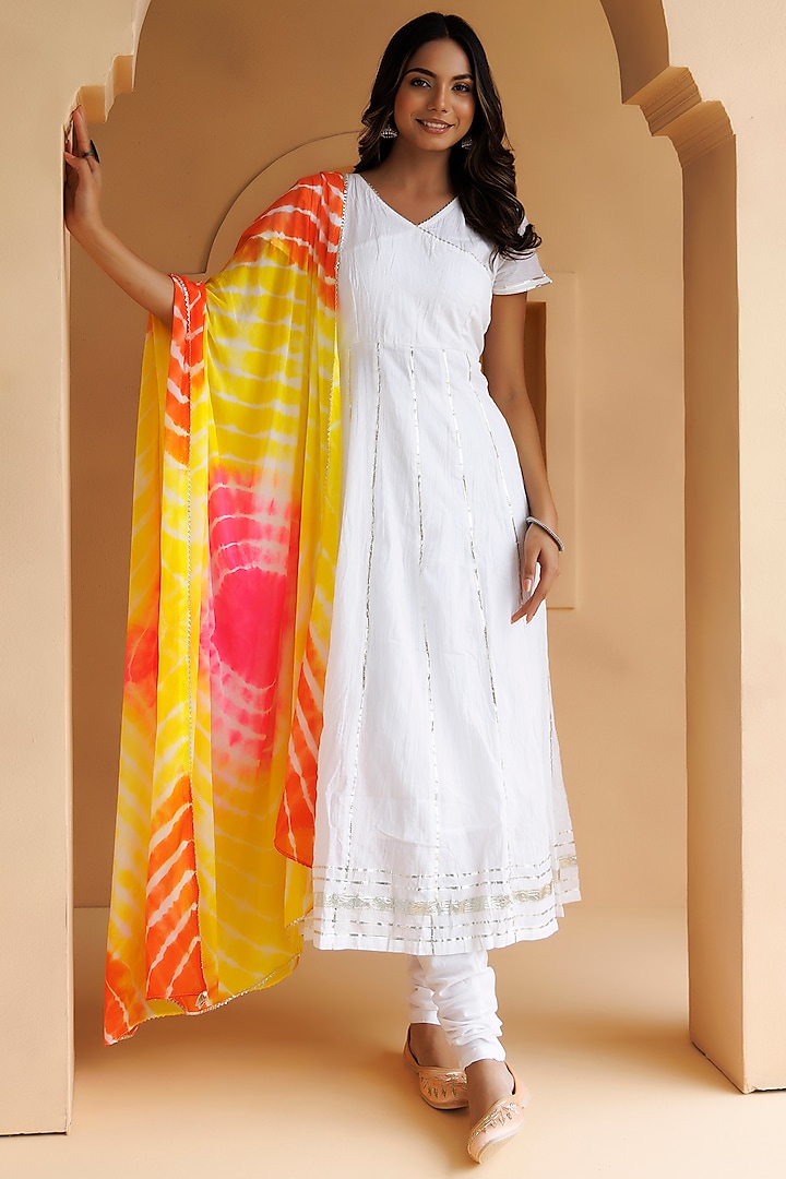 White Cotton Gota Work Anarkali Set by Geroo Jaipur at Pernia's Pop Up Shop