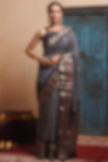 Grey-Blue Zari Woven Bandhani Pure Silk Wedding Saree Set by Geroo Jaipur at Pernia's Pop Up Shop
