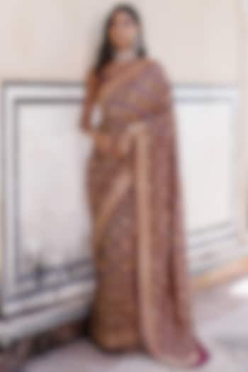 Purple Pure Georgette Handwoven Gharchola Bandhani Wedding Saree Set by Geroo Jaipur at Pernia's Pop Up Shop