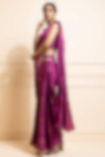 Purple Shantoon Printed Pre-Draped Pant Festive Saree Set by Geroo Jaipur at Pernia's Pop Up Shop
