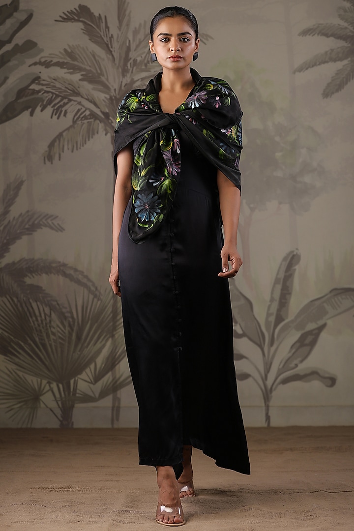 Black Satin Midi Dress by Geroo Jaipur at Pernia's Pop Up Shop