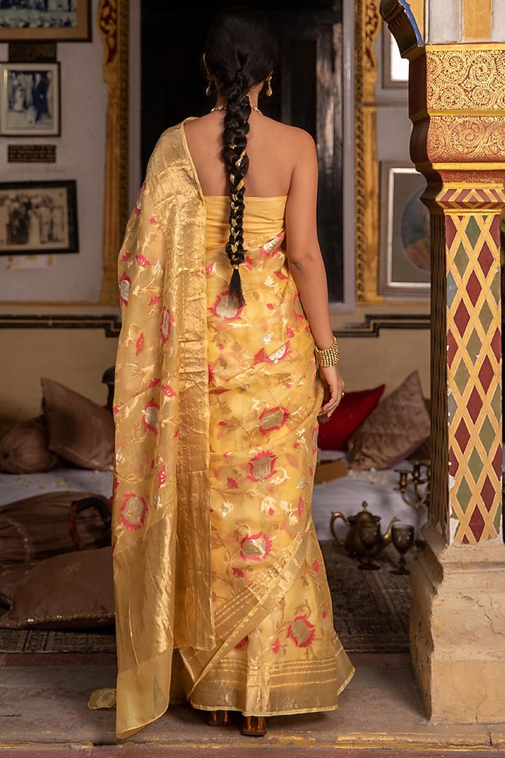 Yellow Kota Silk Handwoven Zari Work Wedding Saree Set by Geroo Jaipur at Pernia's Pop Up Shop