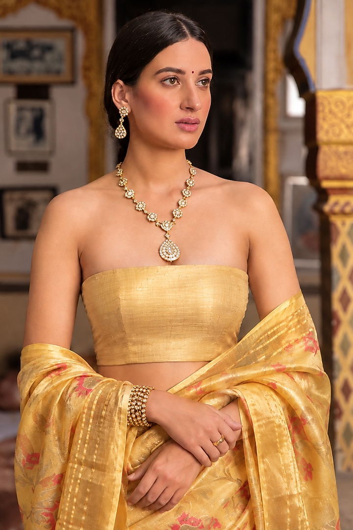 Yellow Kota Silk Handwoven Zari Work Wedding Saree Set by Geroo Jaipur at Pernia's Pop Up Shop