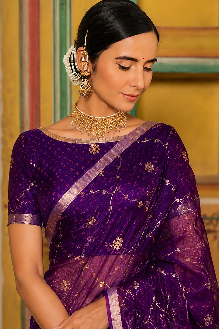 Purple Kota Silk Gota Patti Hand Embroidered Wedding Saree Set by Geroo Jaipur at Pernia's Pop Up Shop