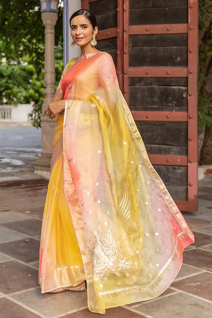 Multi-Colored Kota Silk Wedding Saree Set by Geroo Jaipur at Pernia's Pop Up Shop