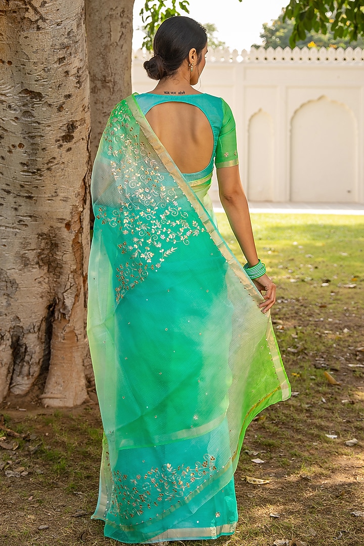 Peacock Green Shaded Kota Silk Wedding Saree Set by Geroo Jaipur at Pernia's Pop Up Shop
