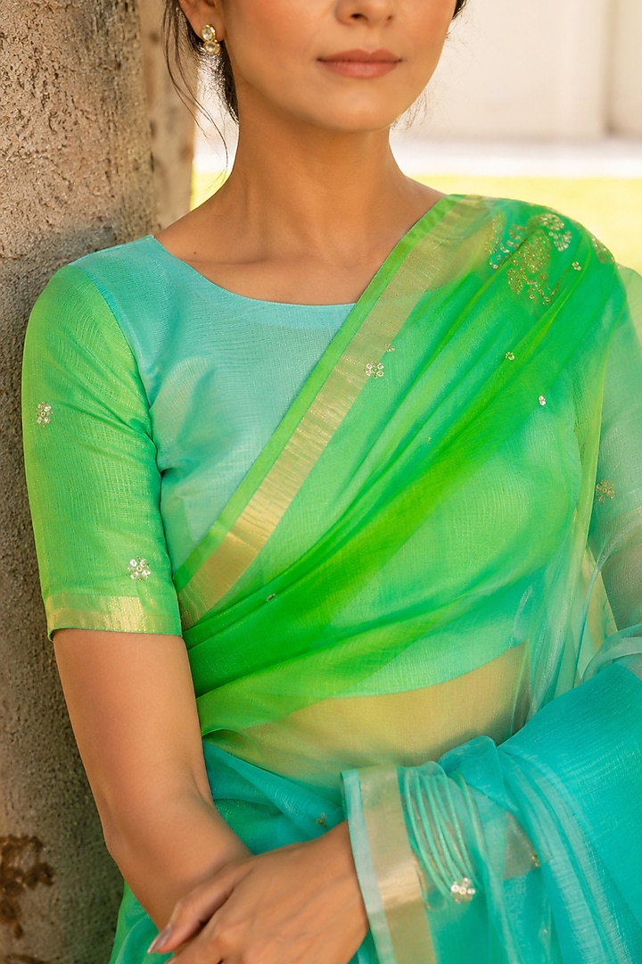 Peacock Green Shaded Kota Silk Wedding Saree Set by Geroo Jaipur at Pernia's Pop Up Shop