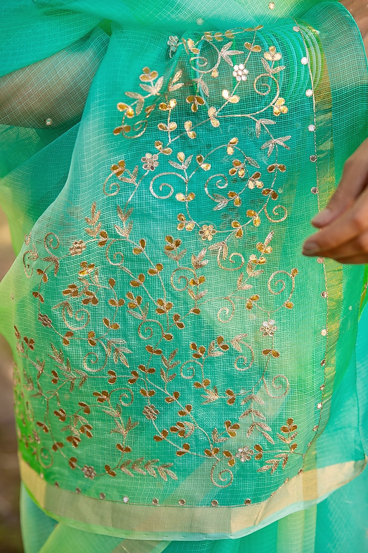 Peacock Green Shaded Kota Silk Wedding Saree Set by Geroo Jaipur at Pernia's Pop Up Shop
