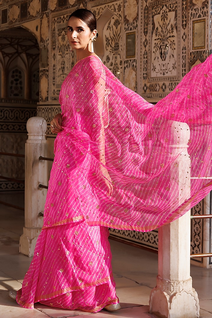 Pink Kota Silk Gota Patti Hand Embroidered Wedding Saree Set by Geroo Jaipur at Pernia's Pop Up Shop