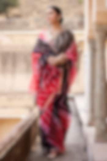 Red & Black Kota Silk Leheriya Party Wear Saree Set by Geroo Jaipur at Pernia's Pop Up Shop