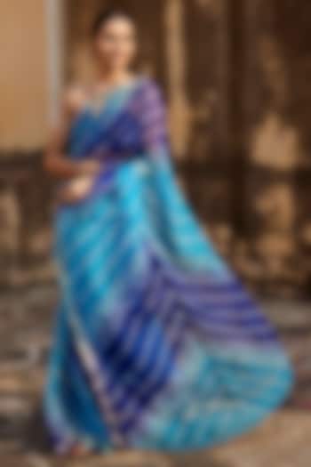 Turquoise Blue Kota Silk Leheriya Party Wear Saree Set by Geroo Jaipur at Pernia's Pop Up Shop