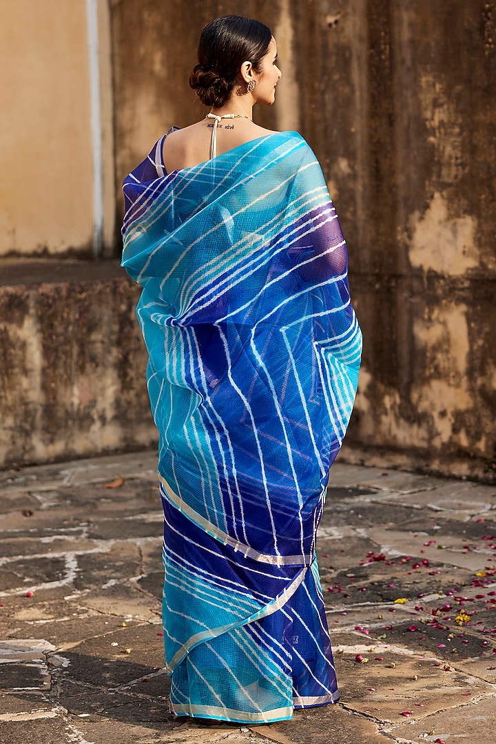 Turquoise Blue Kota Silk Leheriya Party Wear Saree Set by Geroo Jaipur at Pernia's Pop Up Shop