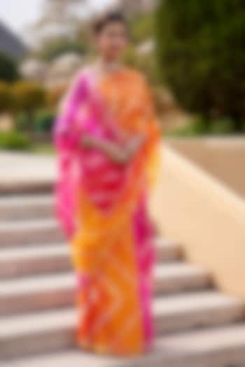 Multi-Colored Kota Silk Leheriya Party Wear Saree Set by Geroo Jaipur at Pernia's Pop Up Shop
