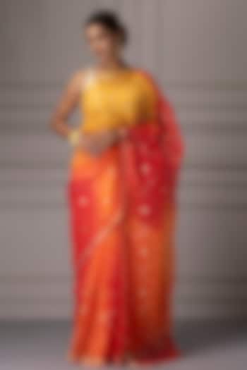 Yellow & Orange Shaded Kota Silk Gota Jaal Work Wedding Saree Set by Geroo Jaipur at Pernia's Pop Up Shop