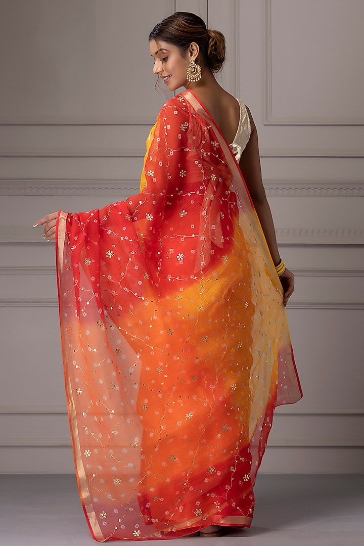Yellow & Orange Shaded Kota Silk Gota Jaal Work Wedding Saree Set by Geroo Jaipur at Pernia's Pop Up Shop