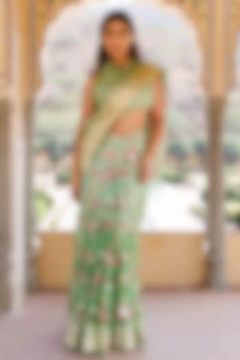 Green Kota Silk Gota Zari Work Wedding Saree Set by Geroo Jaipur at Pernia's Pop Up Shop