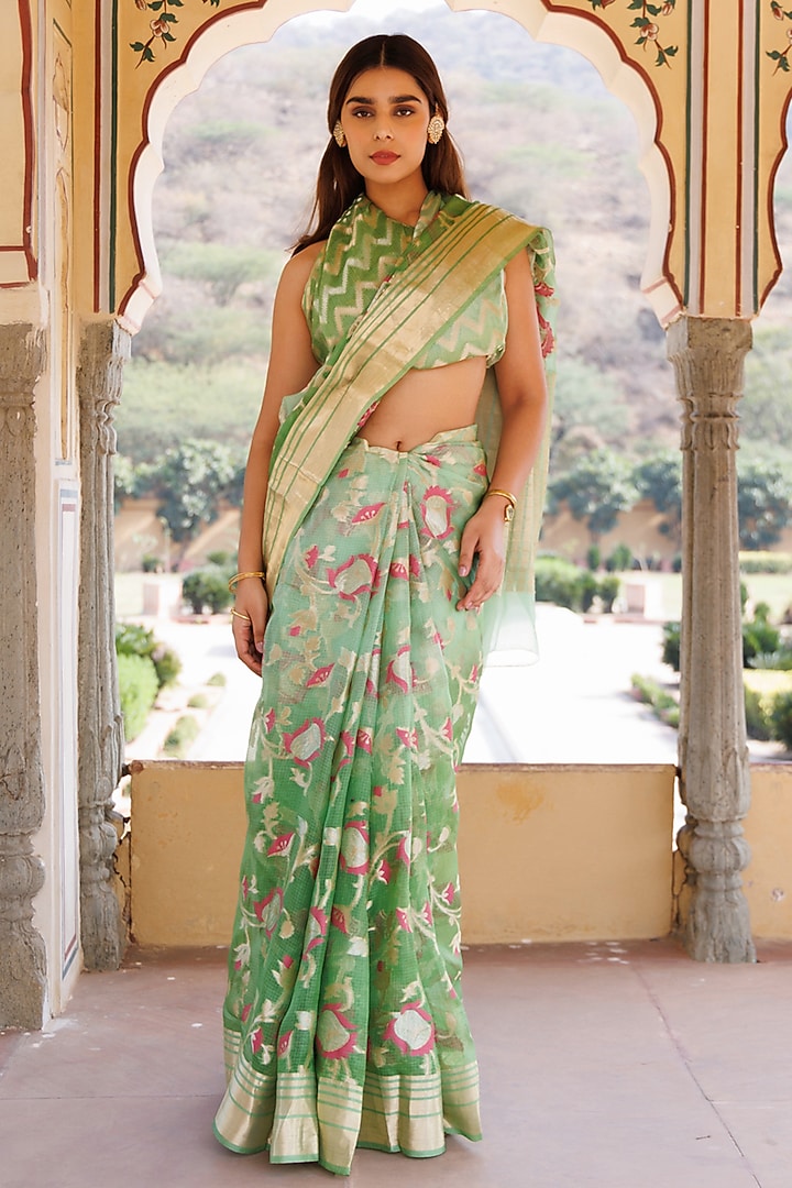 Green Kota Silk Gota Zari Work Wedding Saree Set by Geroo Jaipur at Pernia's Pop Up Shop