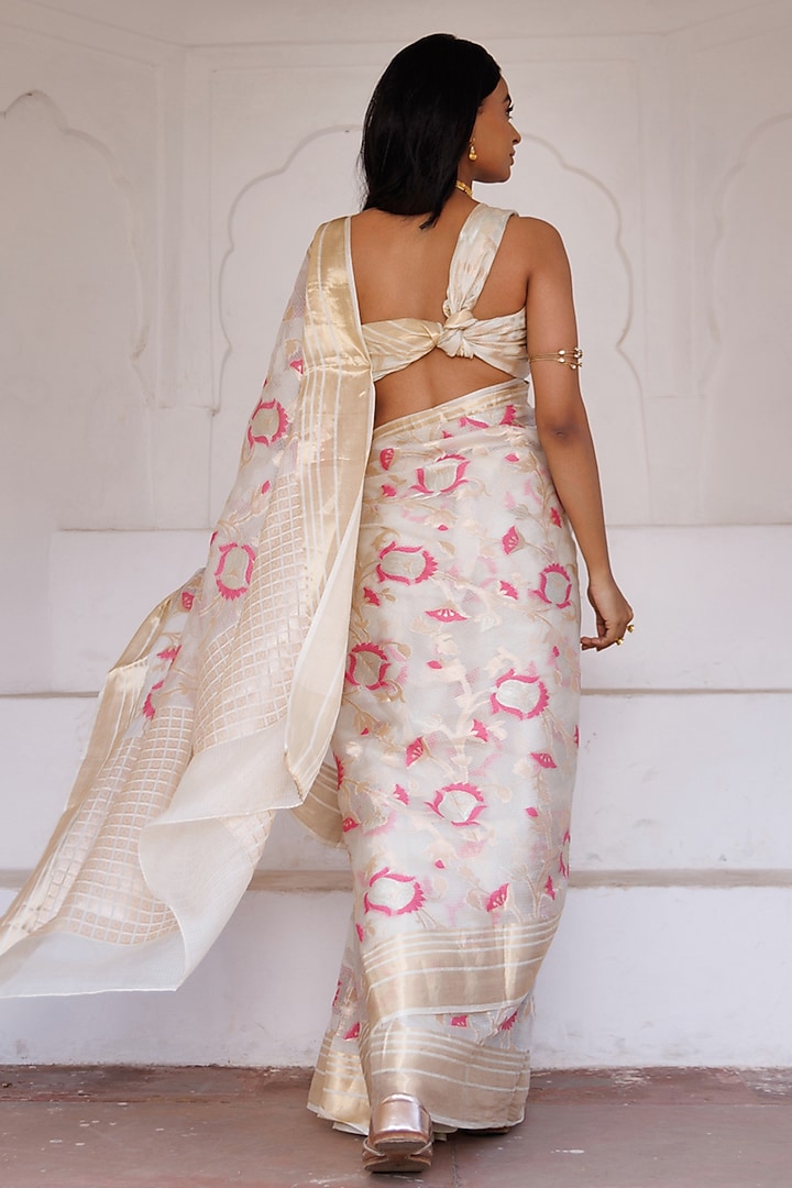 Off-White Kota Silk Gota Zari Work Wedding Saree Set by Geroo Jaipur at Pernia's Pop Up Shop