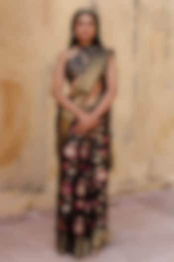 Black Kota Silk Zari Work Handwoven Wedding Saree Set by Geroo Jaipur at Pernia's Pop Up Shop