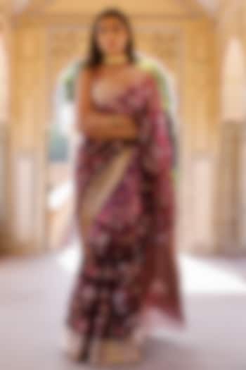 Wine Shaded Kota Silk Zari Work Handwoven Wedding Saree Set by Geroo Jaipur at Pernia's Pop Up Shop