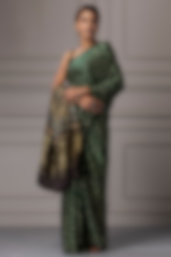 Green Handcrafted Modal Silk Bandhani Printed & Zari Embroidered Party Wear Saree Set by Geroo Jaipur at Pernia's Pop Up Shop