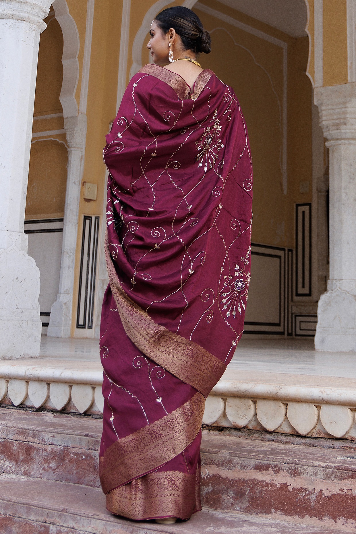 Buy Stylum Maroon Banarasi Saree With Unstitched Blouse for Women's Online  @ Tata CLiQ