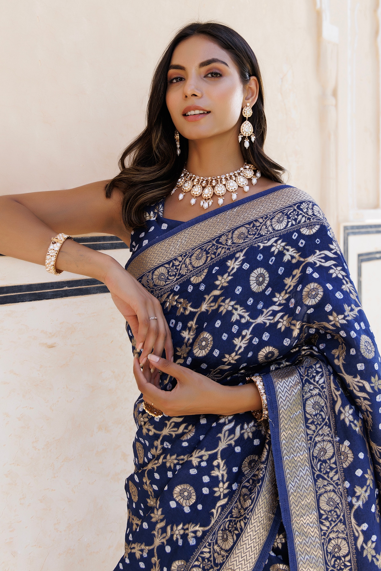 Buy light in weight and soft on the skin for comfort in summers designer  banarasi Navy blue colour silk saree at wholesale rate from fab funda surat
