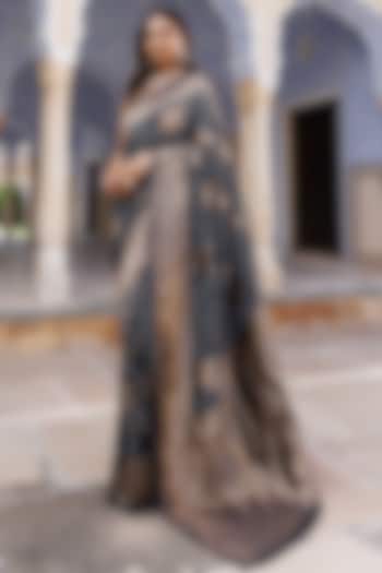 Black Silk Tie-Dye Bandhani Banarasi Party Wear Saree Set by Geroo Jaipur at Pernia's Pop Up Shop