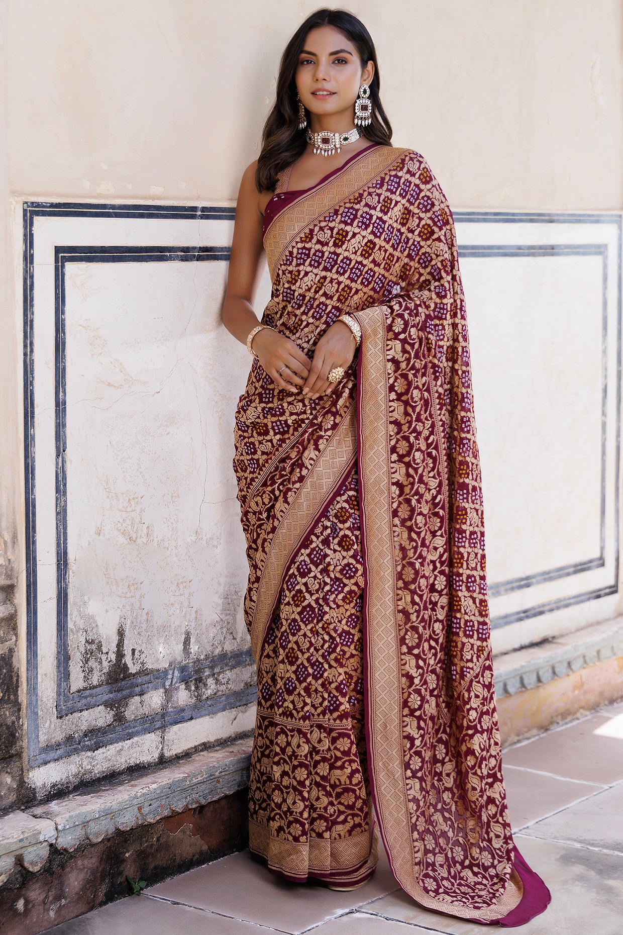 Purple Onion Pink Shaded Bandhej Saree - Rana's by Kshitija