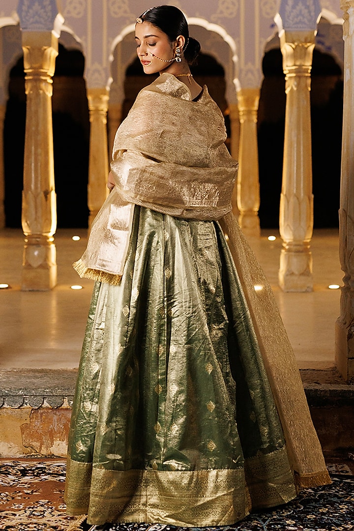 Green Tissue Handcrafted Lehenga Set by Geroo Jaipur at Pernia's Pop Up Shop