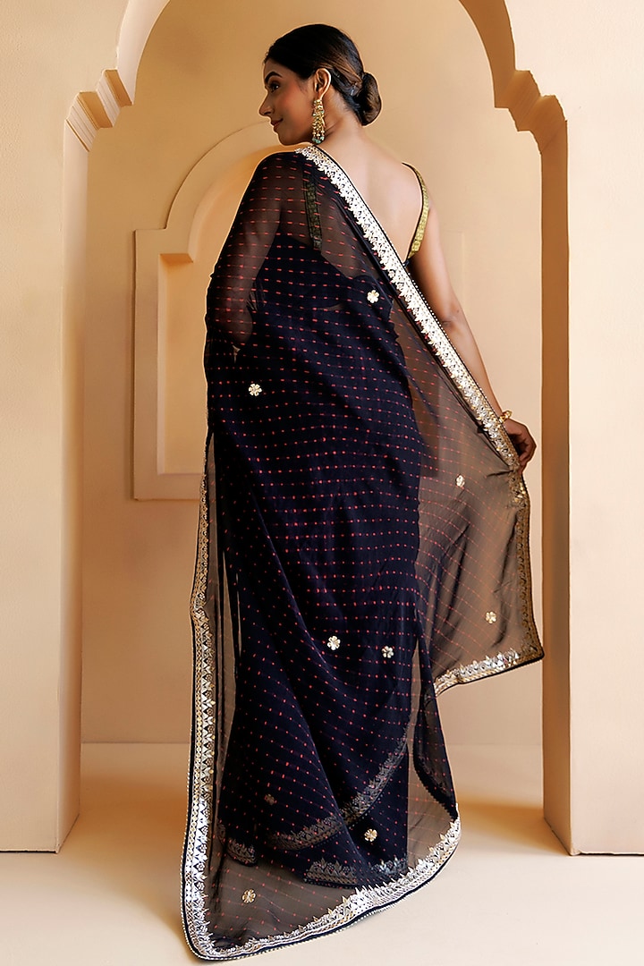 Black Pure Georgette Hand Embroidered Wedding Saree Set by Geroo Jaipur at Pernia's Pop Up Shop
