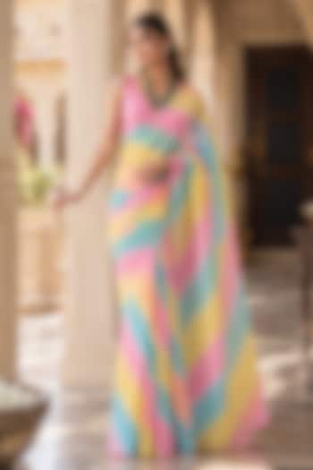 Multi-Colored Chiffon Leheriya Party Wear Saree Set by Geroo Jaipur at Pernia's Pop Up Shop
