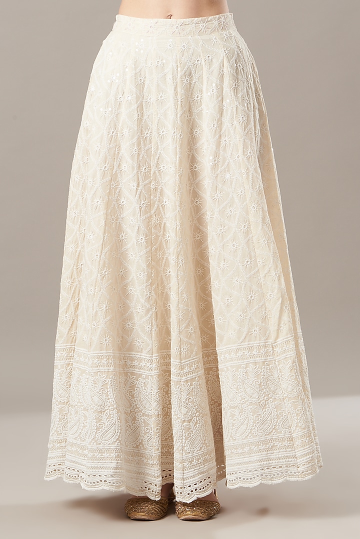 Cream Cotton Chikankari Embroidered Lehenga Set by Geroo Jaipur at Pernia's Pop Up Shop