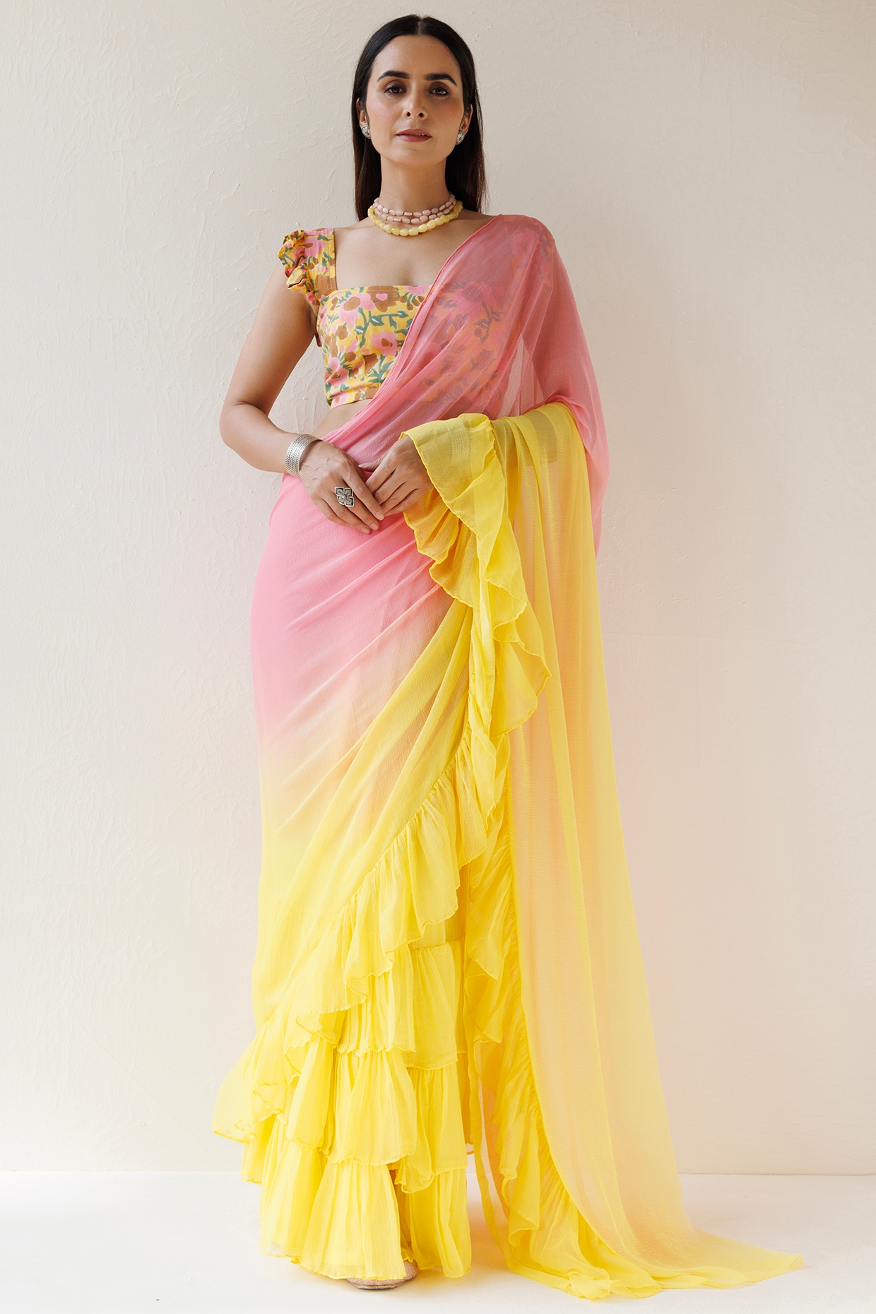 Rani Pink and Mustard Yellow Designer Silk Saree