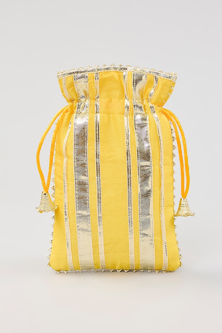 Yellow Art Silk Potli Bag With Gota Work by Geroo Jaipur at Pernia's Pop Up Shop