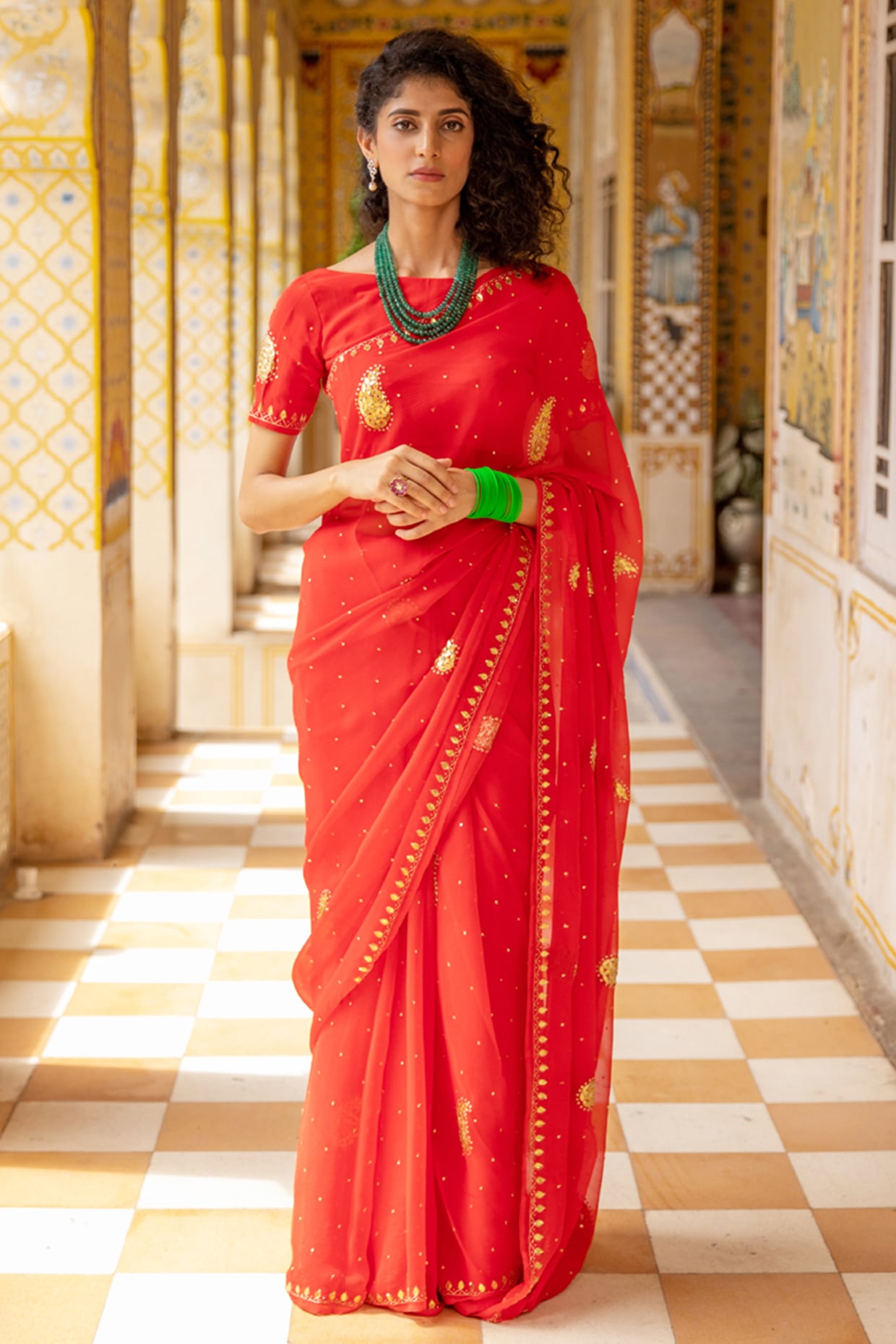 Archana Kochhar | Red Embellished Saree Set | INDIASPOPUP.COM