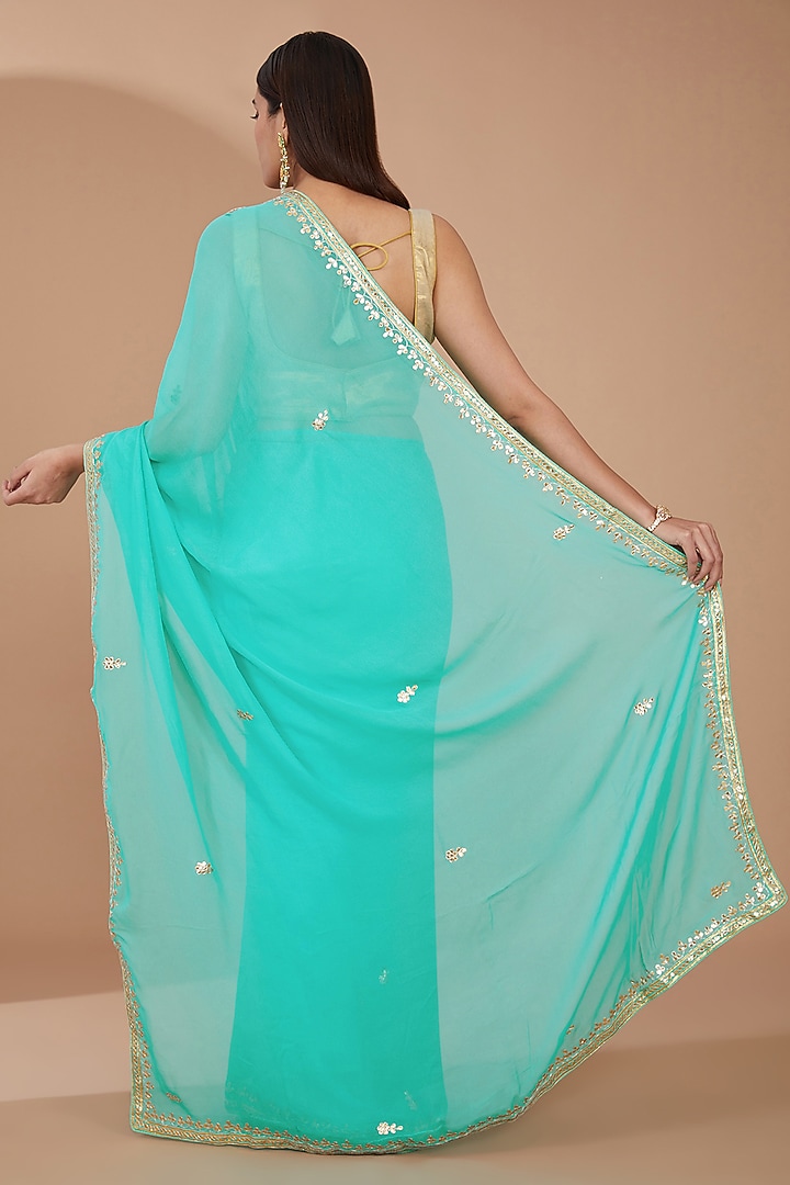 Green Georgette Gota Patti Hand Embroidered Festive Saree Set by Geroo Jaipur at Pernia's Pop Up Shop